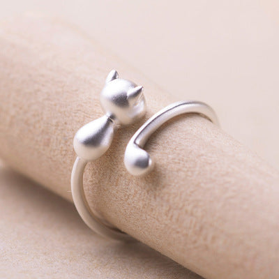 Adjustable Size Silver Kitty Cat Ring