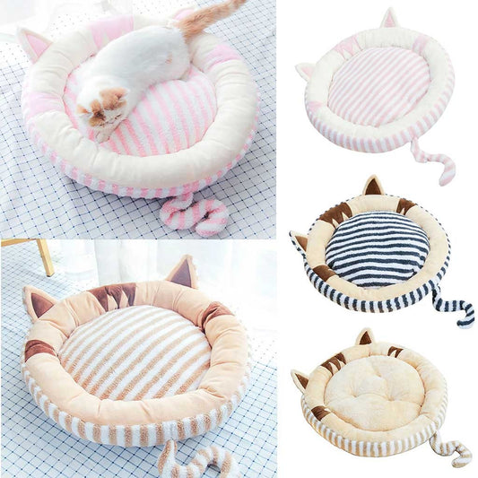 Circular Pet Bed with Cat Features