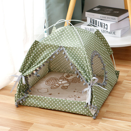 Cat Tent and Bed-pom pom fringed