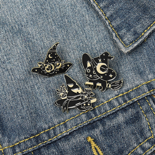 Adorable Witch's Hat Pin/Brooch-two w/cats