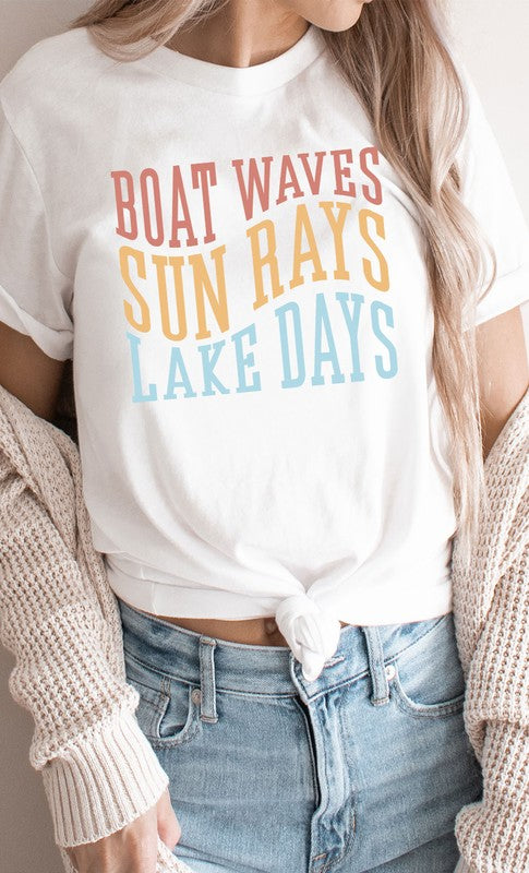 Boat Waves Sun Rays and Lake Days Graphic Tee Shirt