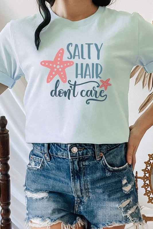 Salty Hair Dont Care Starfish Dolphin Graphic Tee Shirt