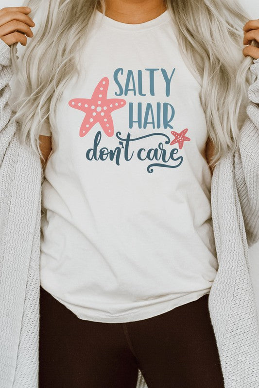 Salty Hair Dont Care Starfish Dolphin Graphic Tee Shirt