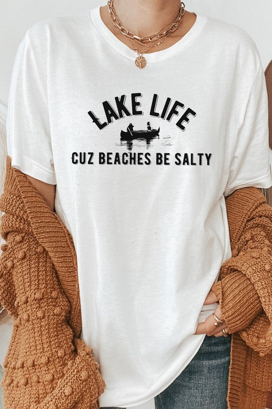 Lake Life Cuz Beaches Be Salty Rowboat Graphic Tee Shirt