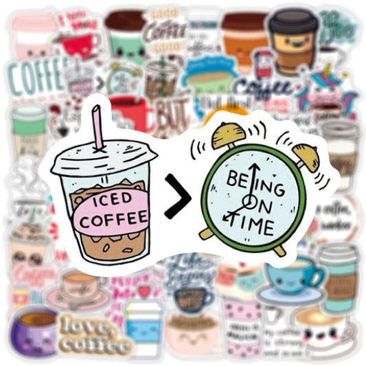 50 Cartoon Coffee  Stickers with a doodle vibe