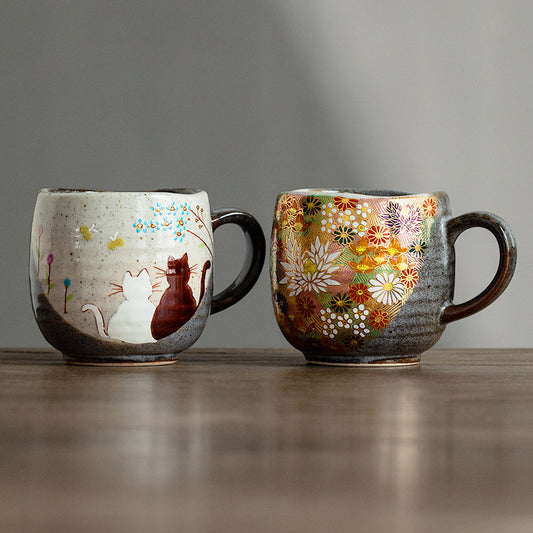 Hand-painted Lover Cats(just friends) or flower Coffee Cup