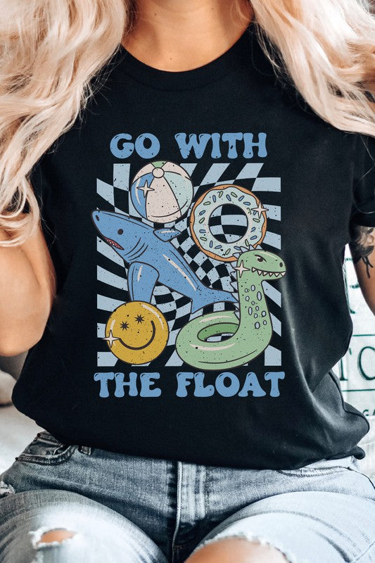 Distressed-Blue Go With The Float Pool Toys Graphic Tee Shirt
