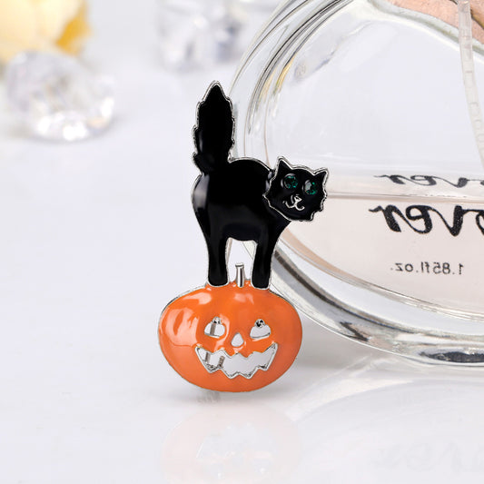 Arched Back Cat Brooch on Pumpkin