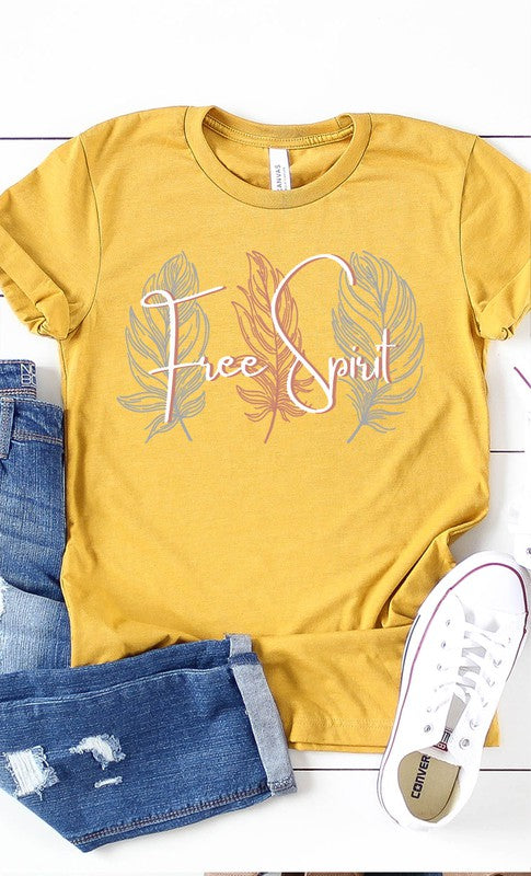 Boho Free Spirit Feather Graphic Tee Shirt