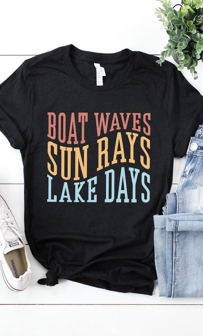 Boat Waves Sun Rays and Lake Days Graphic Tee Shirt