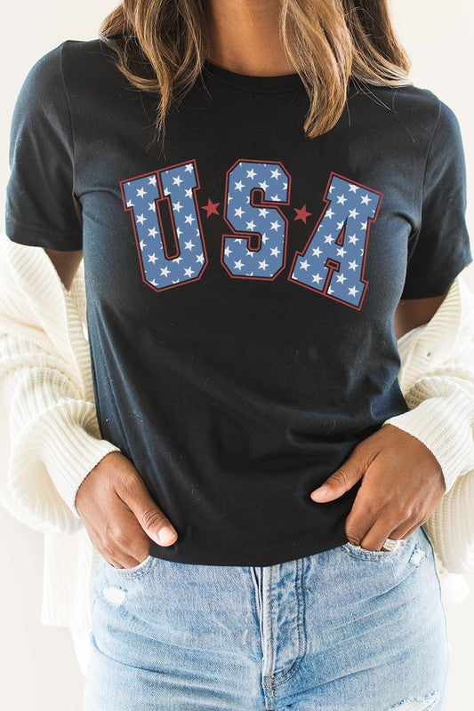 Starred USA Patriotic Graphic Tee Shirt