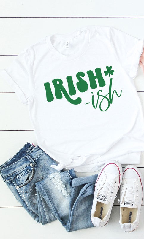 Irish ish green shamrock graphic tee shirt