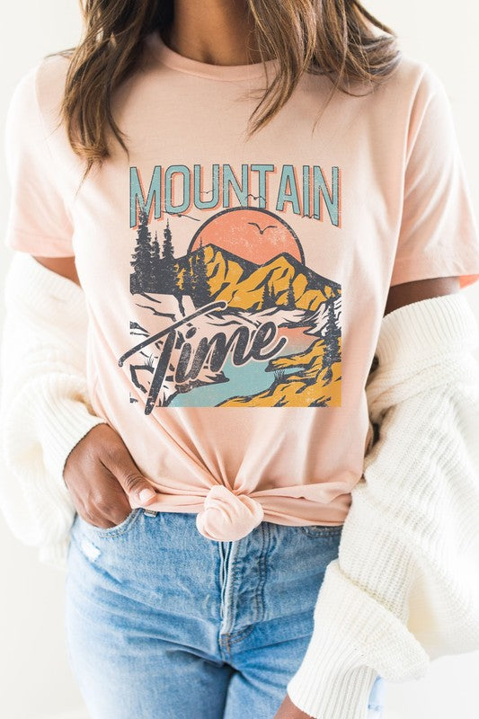 Mountain Time River Sunrise Summer Graphic Tee Shirt