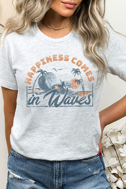 Happiness Comes In Waves Surf Graphic Tee Shirt