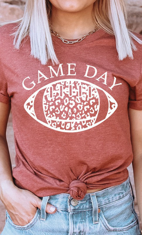 Game Day Leopard Spot White Football Graphic Tee Shirt