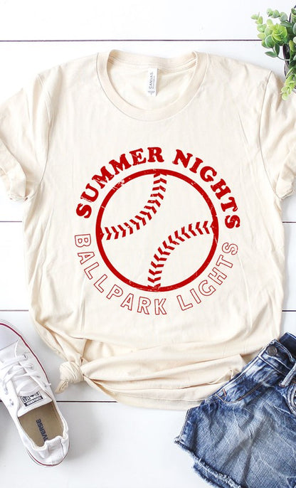 Summer Nights and Ballpark Lights Baseball Graphic Tee Shirt