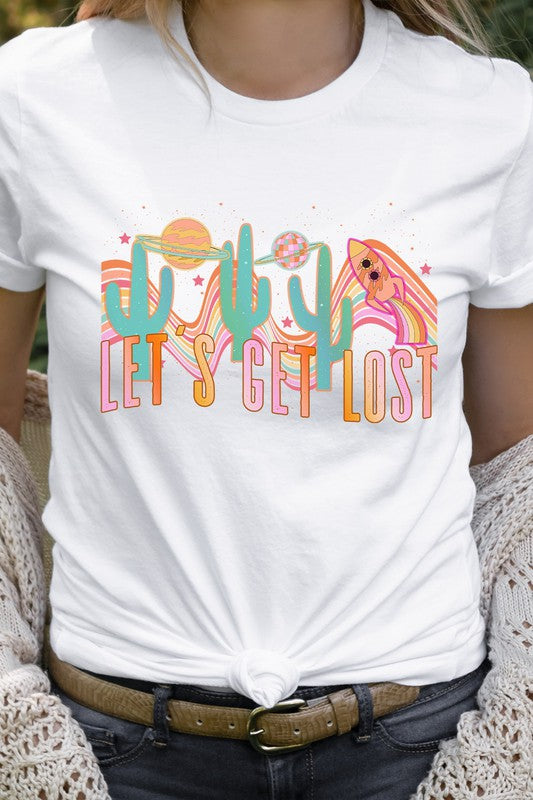 Lets Get Lost Desert Space Groovy Graphic Tee Shirt