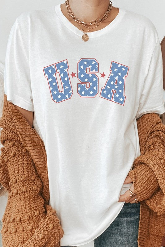 Starred USA Patriotic Graphic Tee Shirt