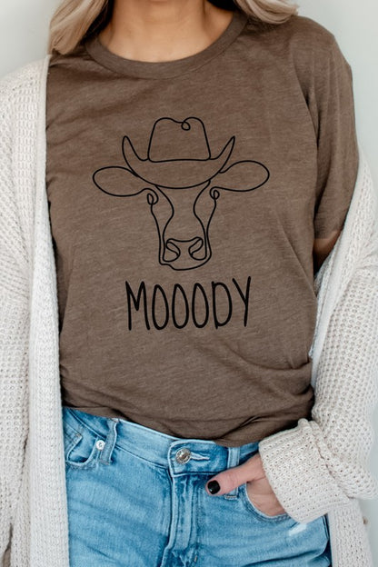 Mooody Country Cow Cowboy Hat Graphic Tee Shirt