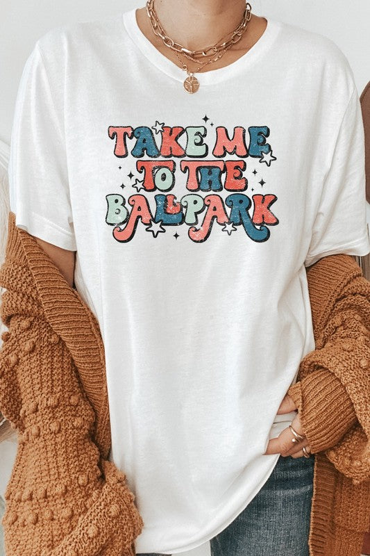 Retro Take Me To The Ballpark Baseball Graphic Tee Shirt