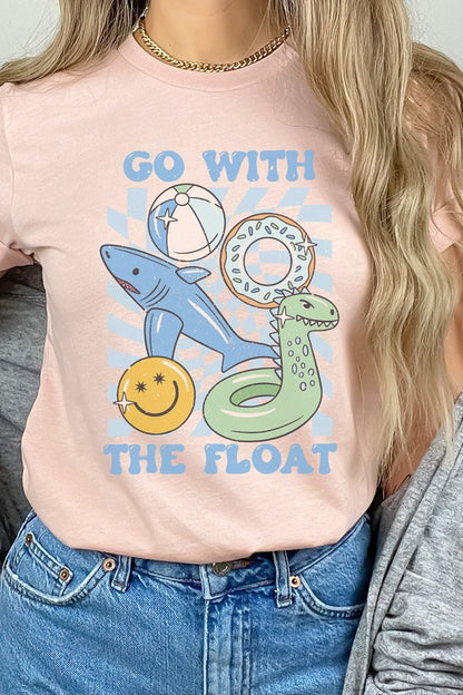 Distressed-Blue Go With The Float Pool Toys Graphic Tee Shirt