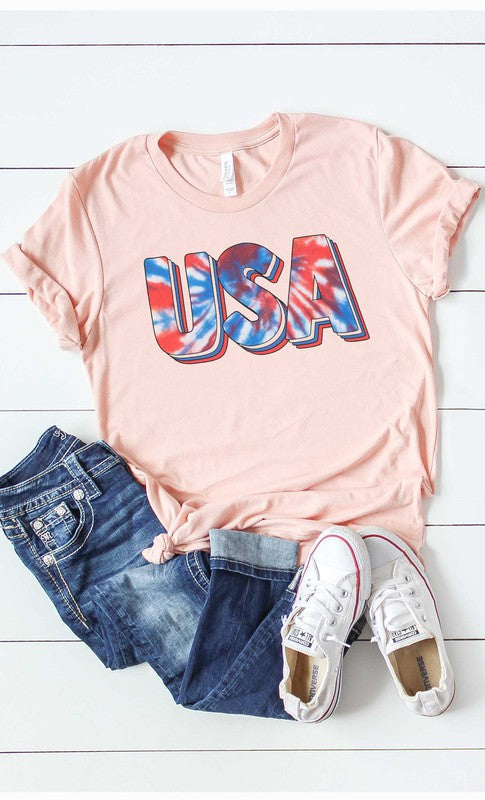 Tie Dye USA Size Graphic Tee Shirt-Plus Size