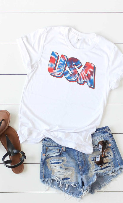 Tie Dye USA Size Graphic Tee Shirt-Plus Size