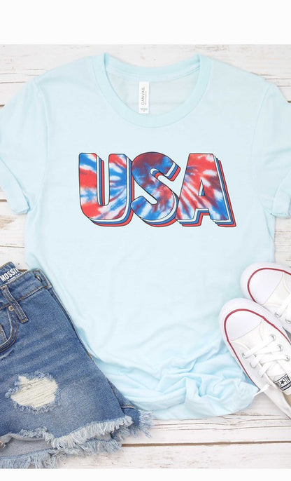 Tie Dye USA Size Graphic Tee Shirt-Plus Size