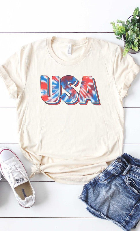 Tie Dye USA Size Graphic Tee Shirt-Plus Size