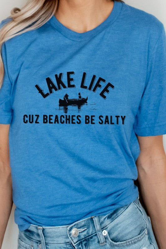 Lake Life Cuz Beaches Be Salty Rowboat Graphic Tee Shirt