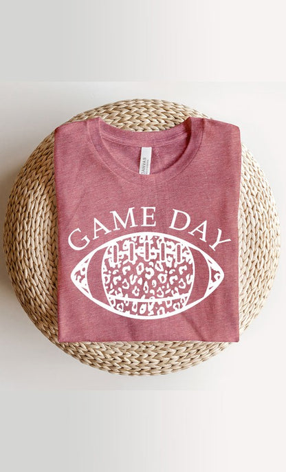 Game Day Leopard Spot White Football Graphic Tee Shirt