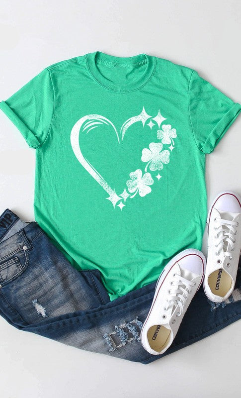 Distressed Clover Heart St Patricks Graphic Tee Shirt