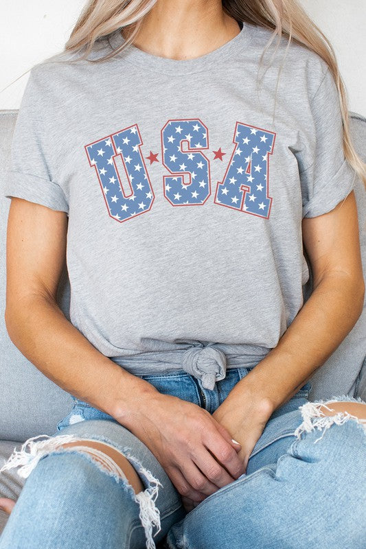 Starred USA Patriotic Graphic Tee Shirt