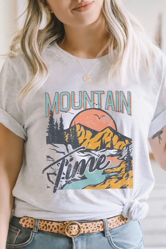 Mountain Time River Sunrise Summer Graphic Tee Shirt