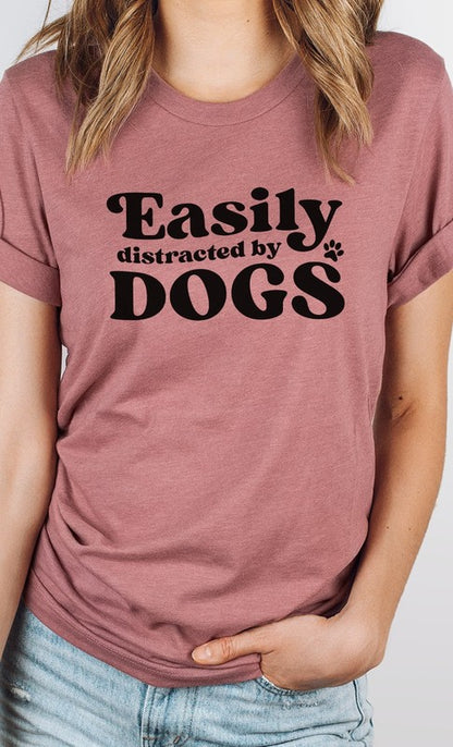 Easily Distracted By Dogs Paw Print Graphic Tee Shirt