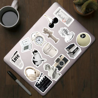 Black And White Simple Style Laptop Coffee Milk Tea Cup Waterproof Sticker Painting