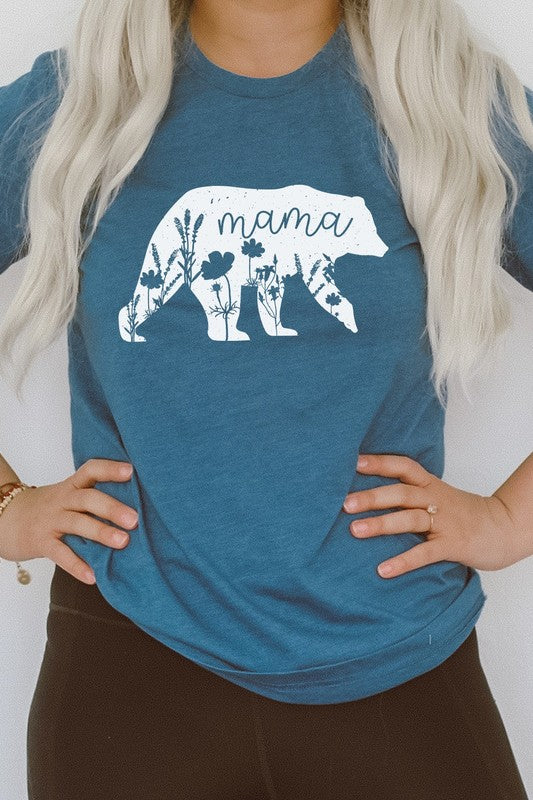 Mama Bear Floral Nature Silhouette Graphic Tee Shirt