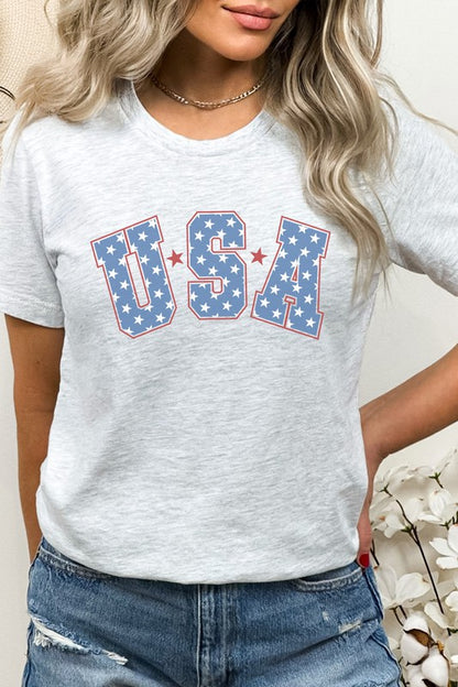 Starred USA Patriotic Graphic Tee Shirt