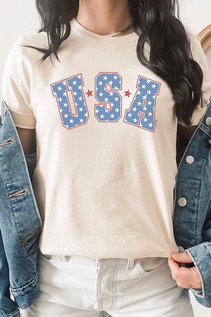 Starred USA Patriotic Graphic Tee Shirt