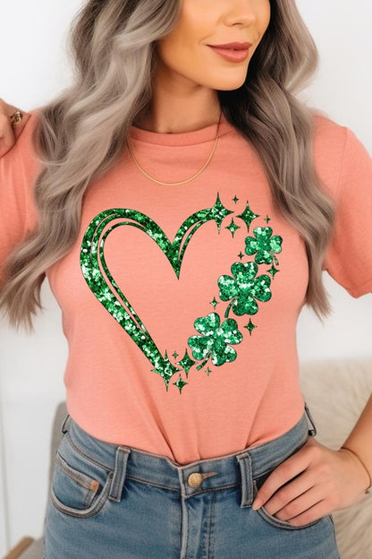 Heart Four Leaf Clover Graphic T Shirts