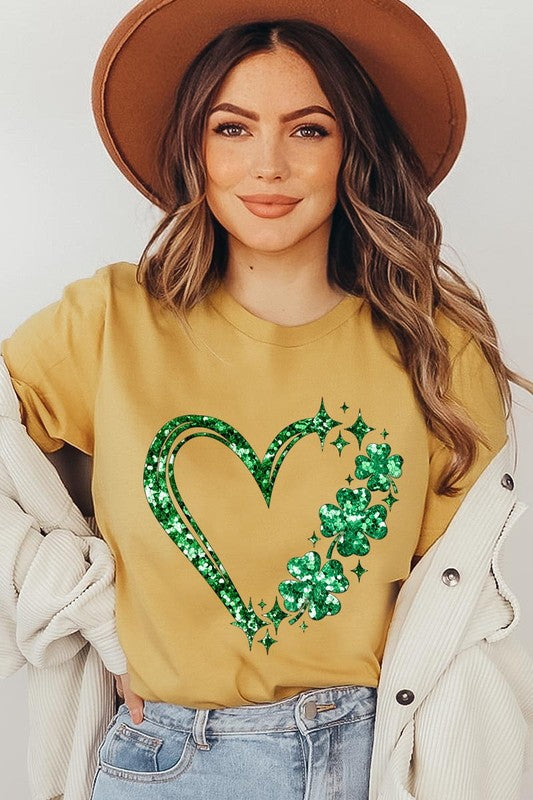 Heart Four Leaf Clover Graphic T Shirts