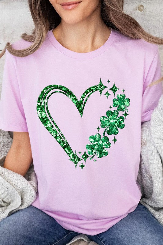 Heart Four Leaf Clover Graphic T Shirts