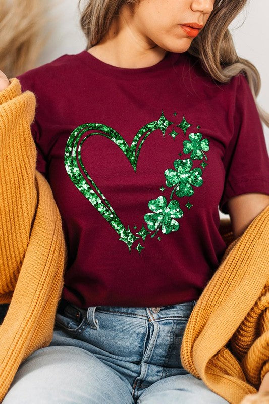 Heart Four Leaf Clover Graphic T Shirts