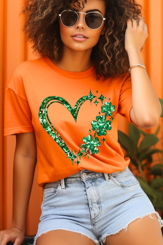 Heart Four Leaf Clover Graphic T Shirts