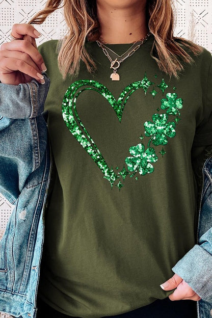 Heart Four Leaf Clover Graphic T Shirts