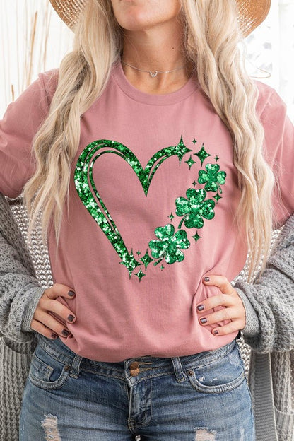 Heart Four Leaf Clover Graphic T Shirts