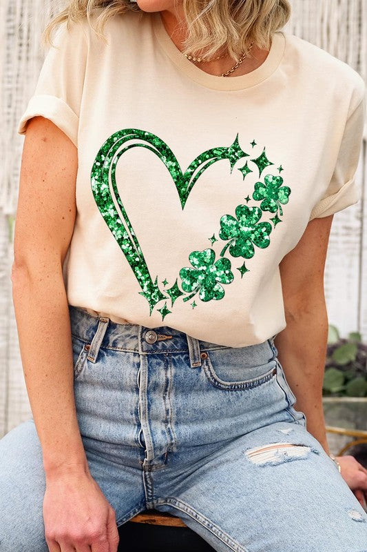 Heart Four Leaf Clover Graphic T Shirts