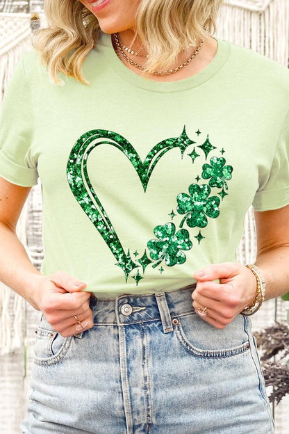 Heart Four Leaf Clover Graphic T Shirts