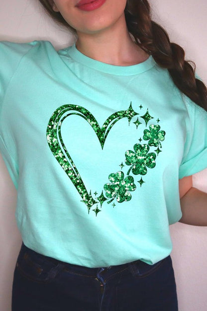 Heart Four Leaf Clover Graphic T Shirts