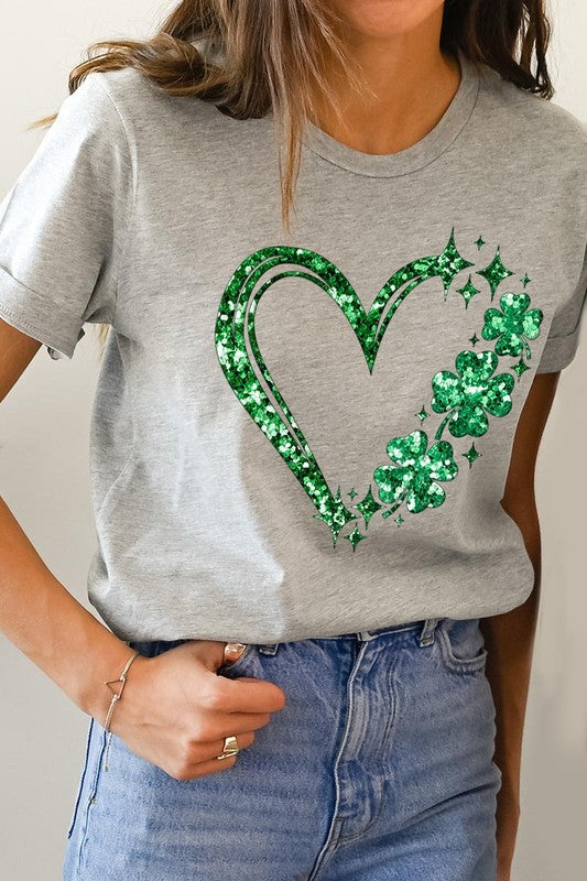 Heart Four Leaf Clover Graphic T Shirts